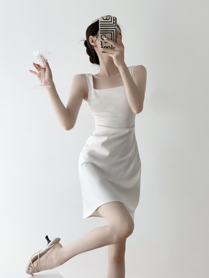 Charlie Square Neck Waist Ruched Dress-The Black Bow-