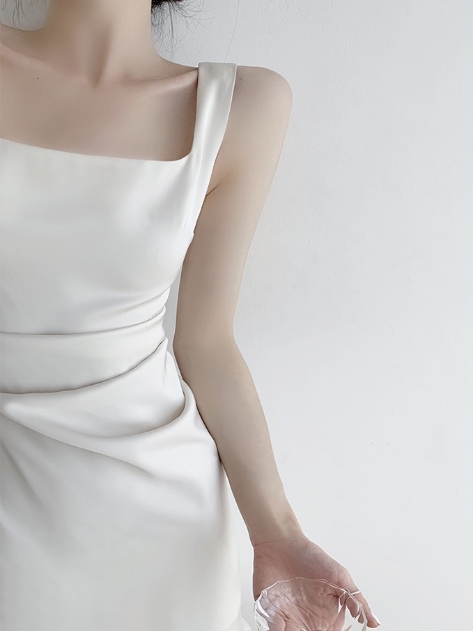 Charlie Square Neck Waist Ruched Dress-The Black Bow-