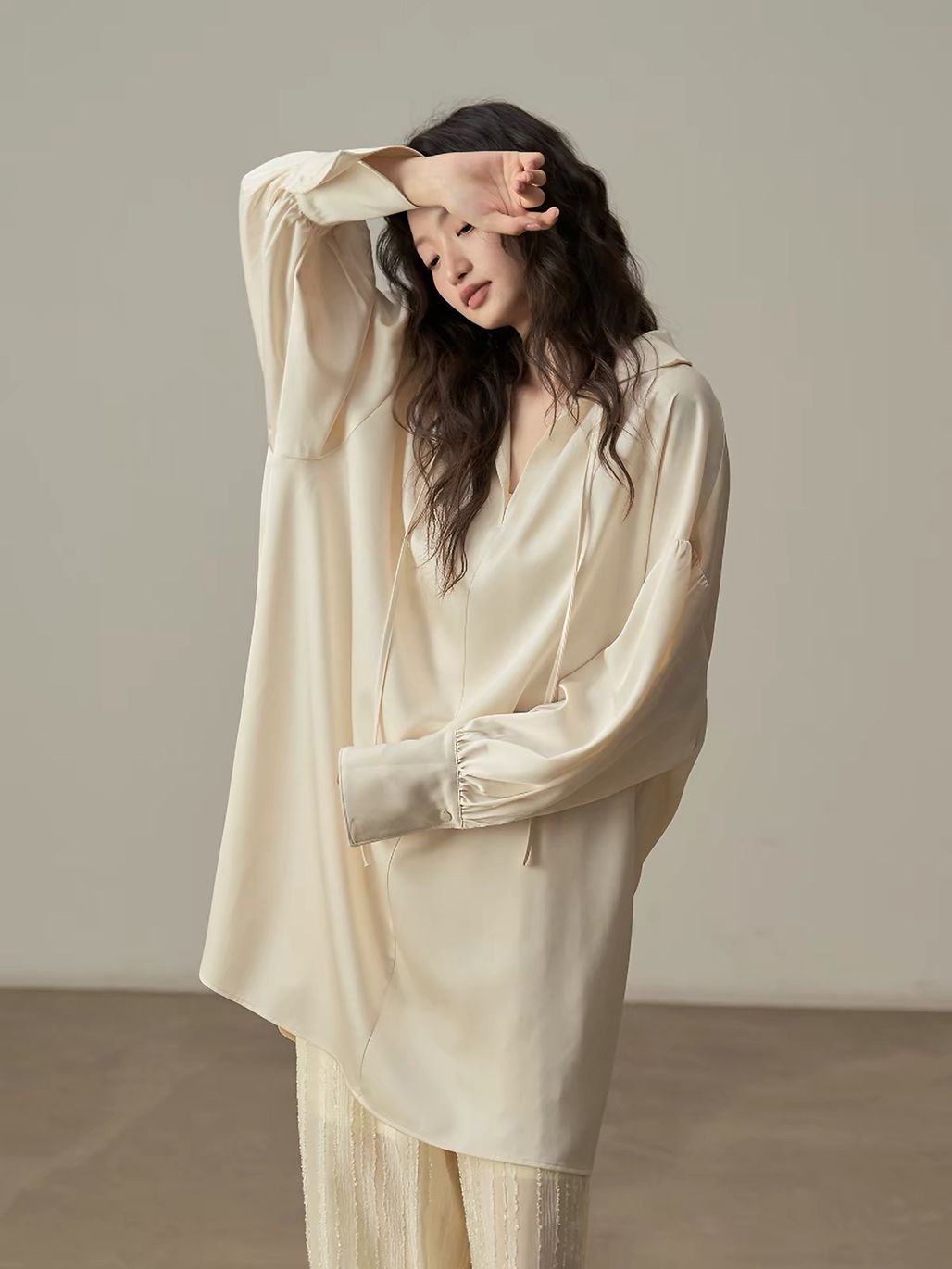 Yan Ceng Satin Oversized Longline Shirt