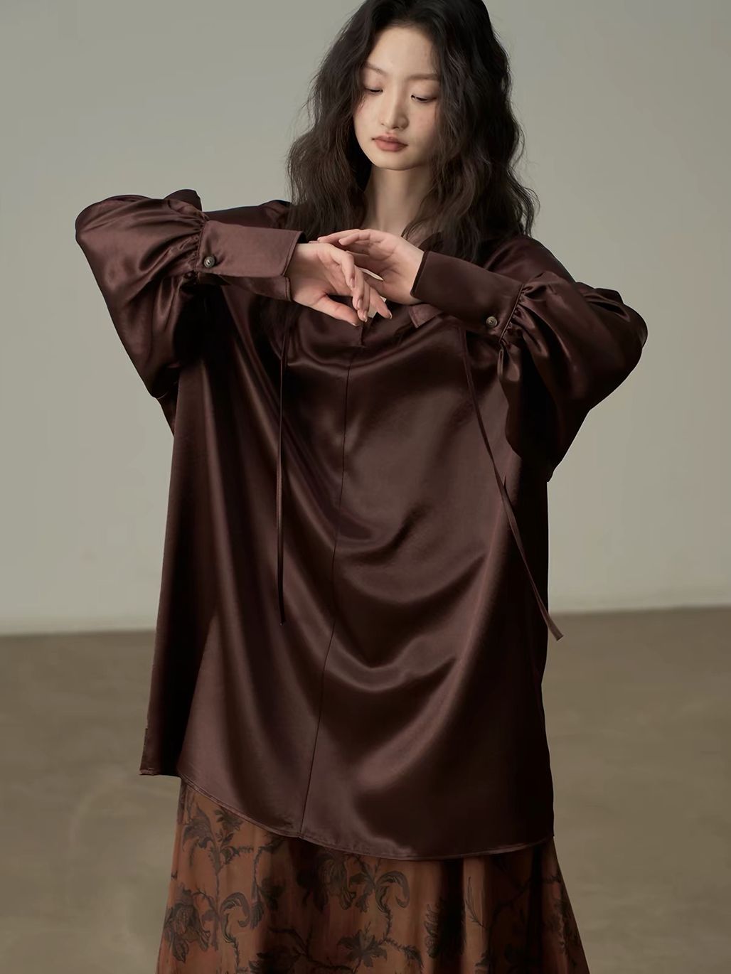 Yan Ceng Satin Oversized Longline Shirt