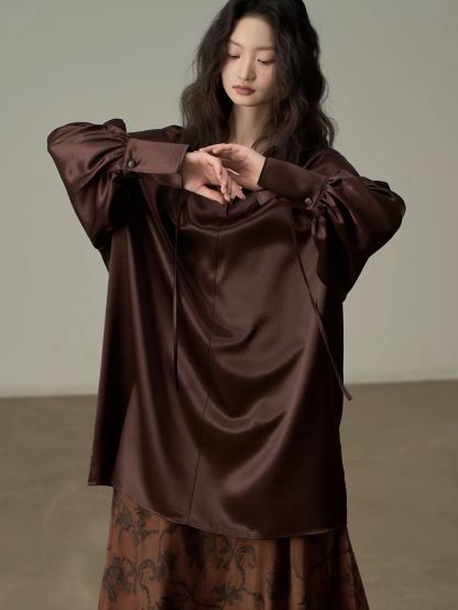 Yan Ceng Satin Oversized Longline Shirt
