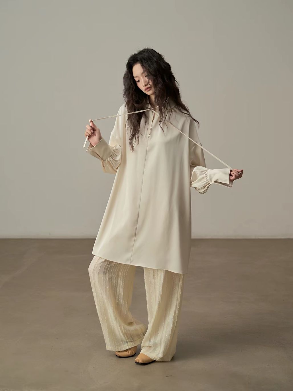 Yan Ceng Satin Oversized Longline Shirt