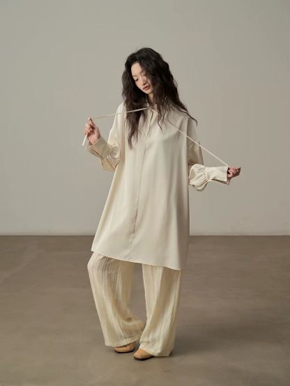 Yan Ceng Satin Oversized Longline Shirt