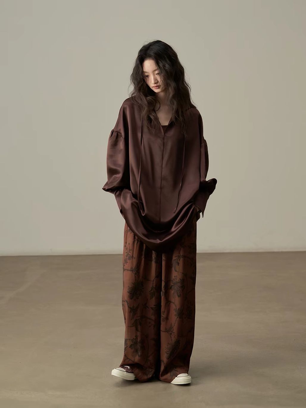 Yan Ceng Satin Oversized Longline Shirt