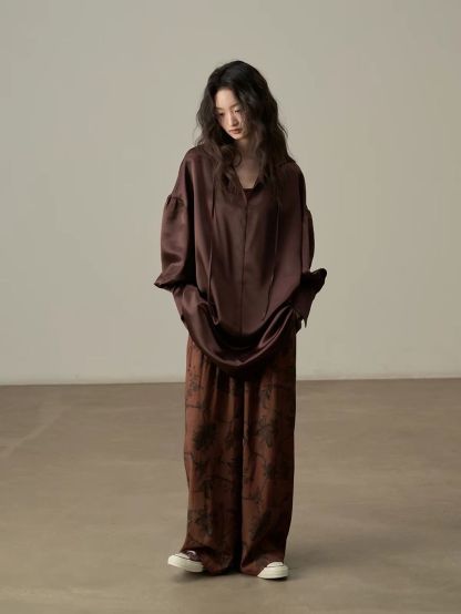 Yan Ceng Satin Oversized Longline Shirt