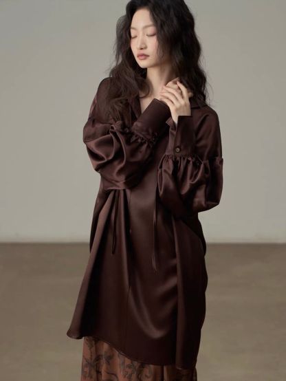 Yan Ceng Satin Oversized Longline Shirt