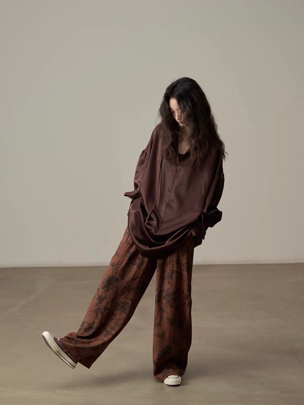 Yan Ceng Satin Oversized Longline Shirt