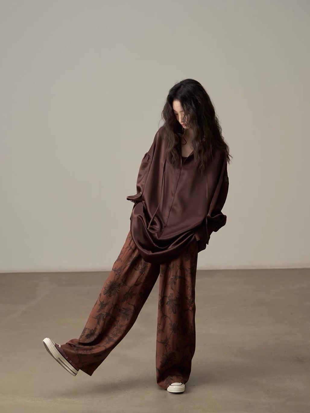 Yan Ceng Satin Oversized Longline Shirt
