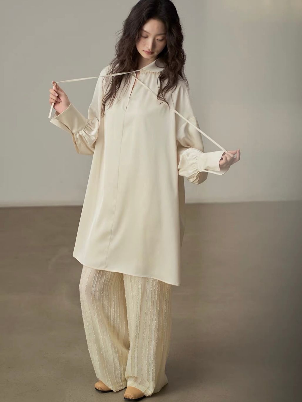 Yan Ceng Satin Oversized Longline Shirt