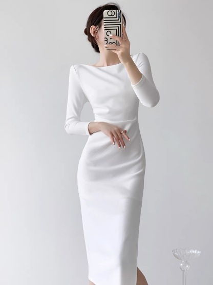 Catalyn Boat Neck Midi Dress-The Black Bow-