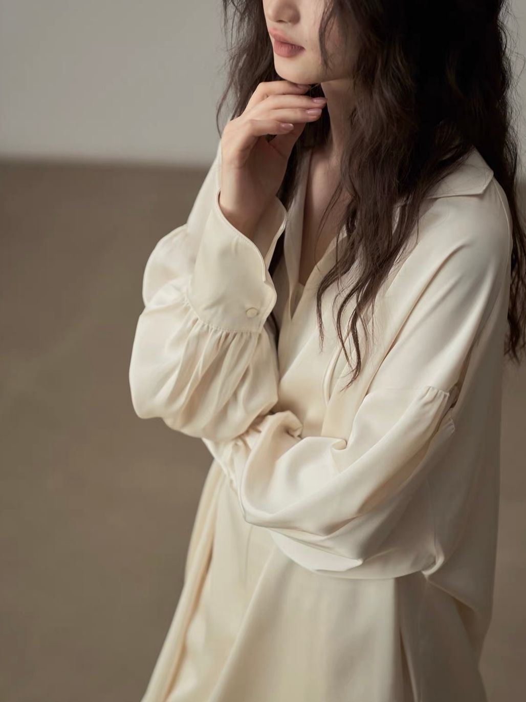 Yan Ceng Satin Oversized Longline Shirt