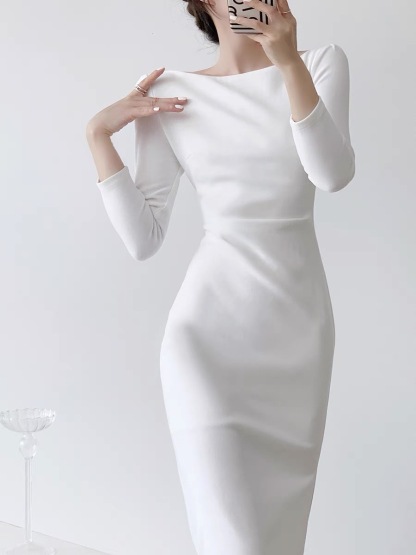 Catalyn Boat Neck Midi Dress-The Black Bow-