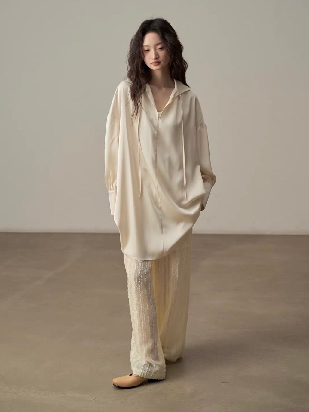 Yan Ceng Satin Oversized Longline Shirt