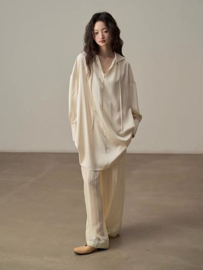 Yan Ceng Satin Oversized Longline Shirt