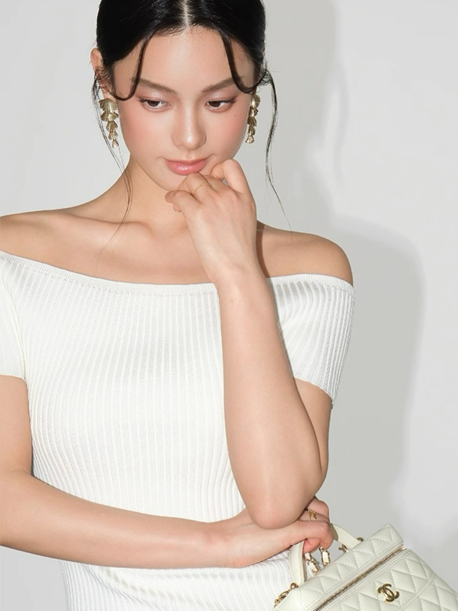 Farrah Off Shoulder Ribbed Knit Top