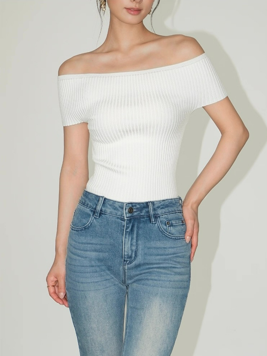 Farrah Off Shoulder Ribbed Knit Top