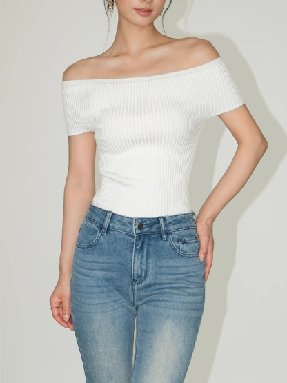 Farrah Off Shoulder Ribbed Knit Top