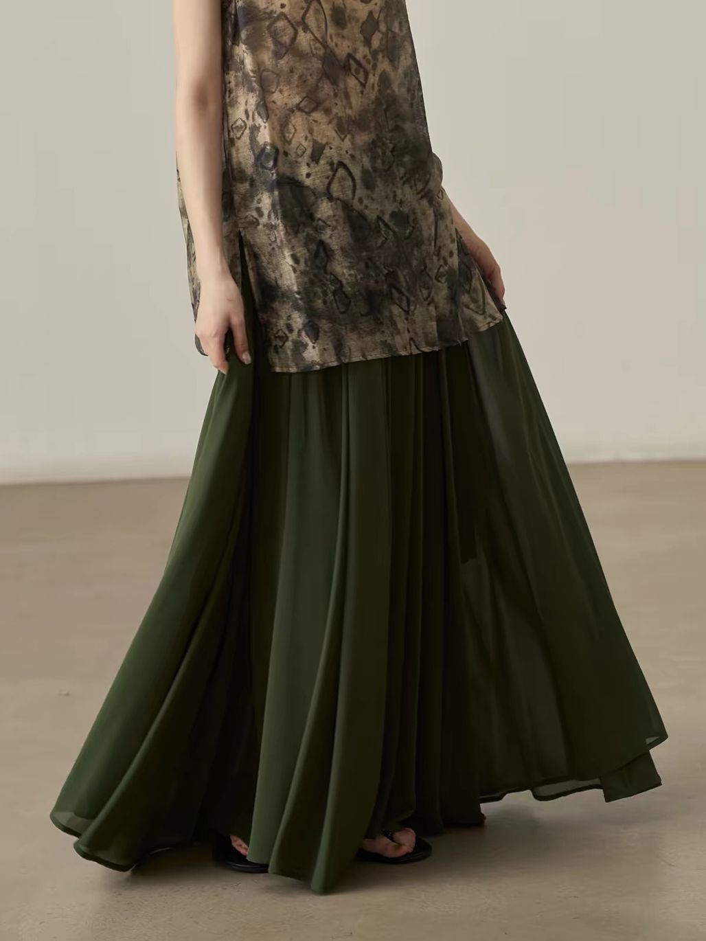 Yan Cang Voluminous Chiffon A-Line Maxi Skirt