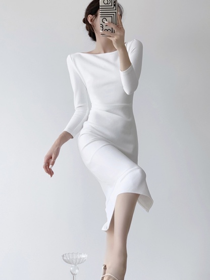 Catalyn Boat Neck Midi Dress-The Black Bow-