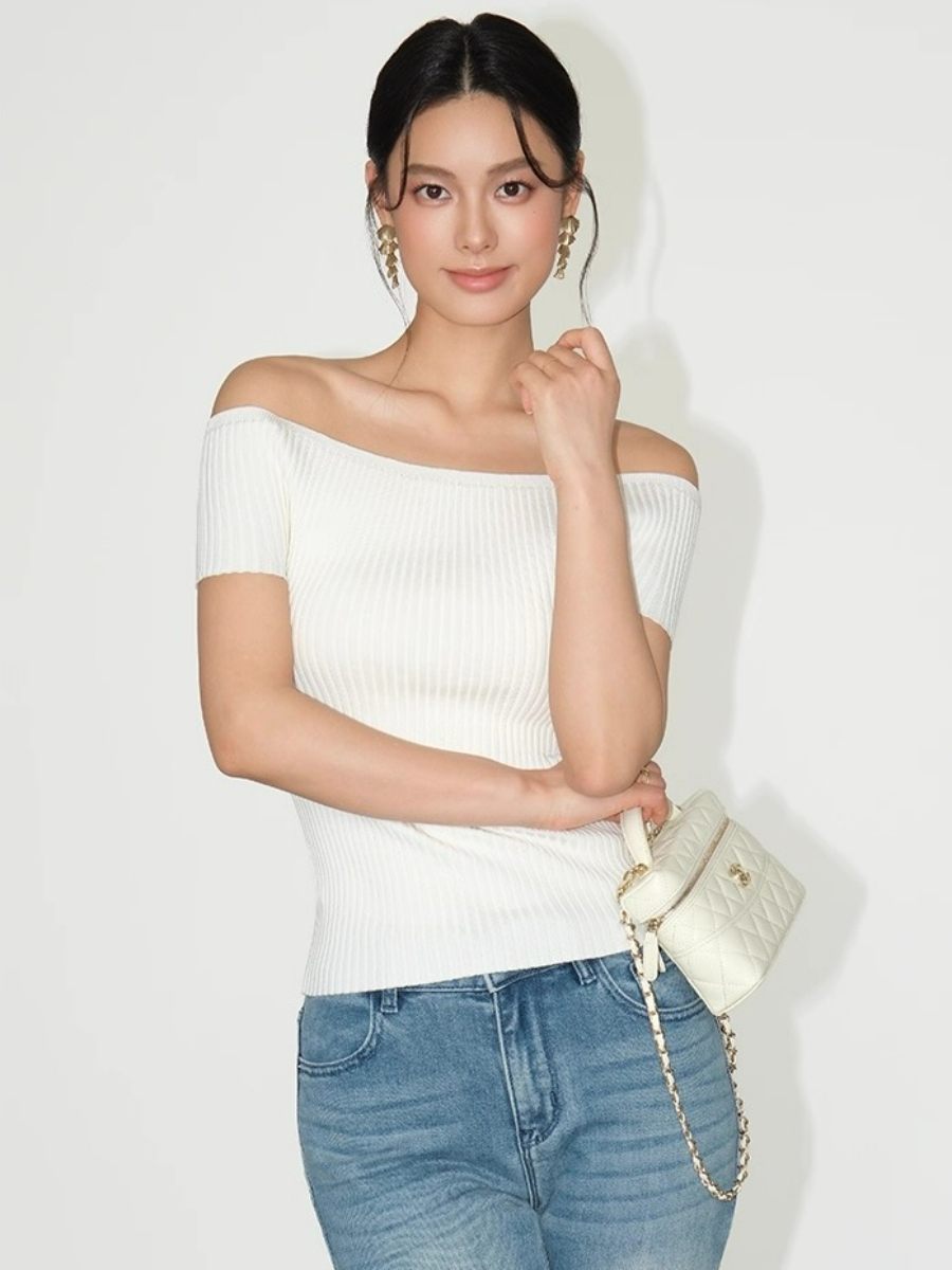 Farrah Off Shoulder Ribbed Knit Top
