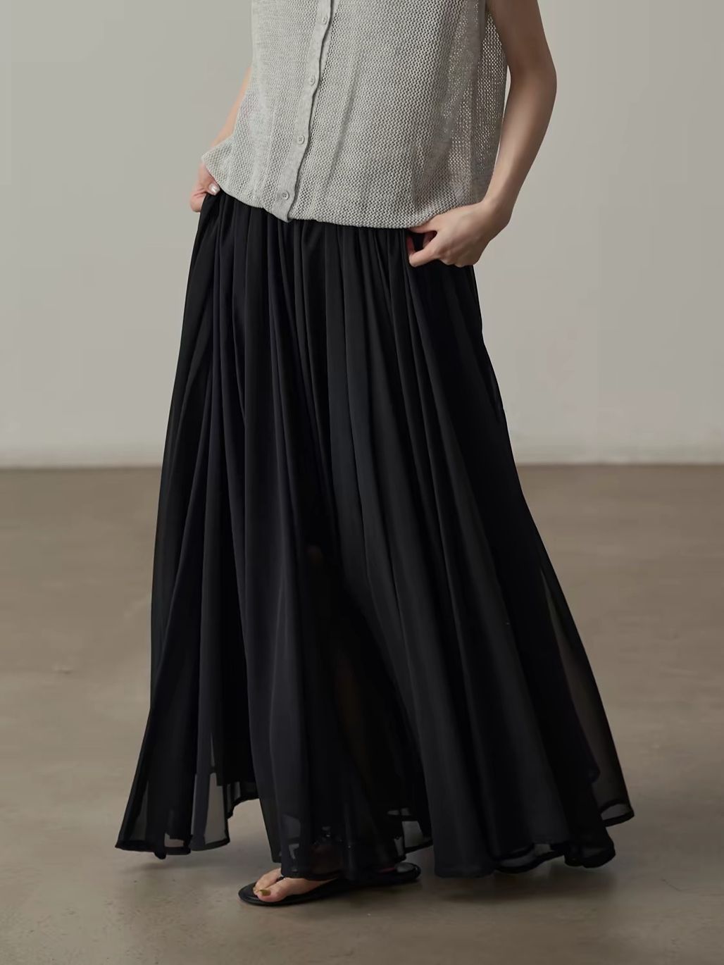 Yan Cang Voluminous Chiffon A-Line Maxi Skirt