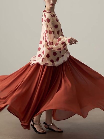 Yan Cang Voluminous Chiffon A-Line Maxi Skirt