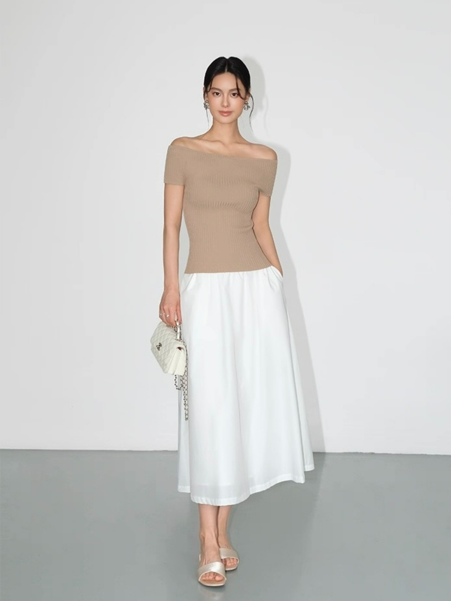 Farrah Off Shoulder Ribbed Knit Top