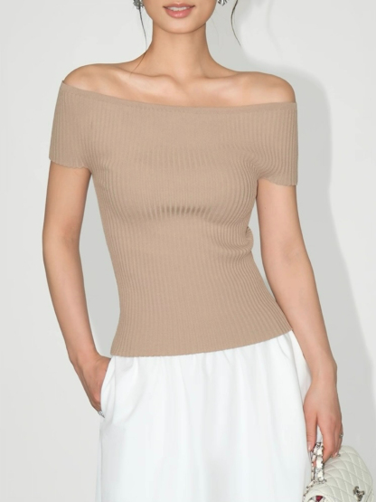 Farrah Off Shoulder Ribbed Knit Top