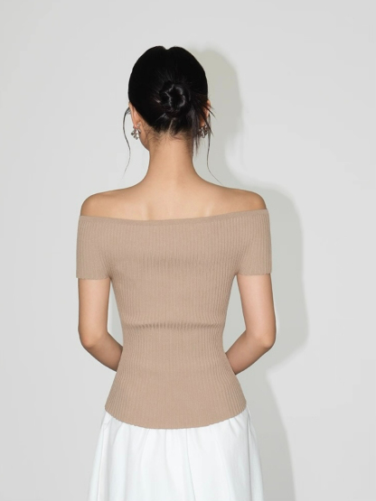 Farrah Off Shoulder Ribbed Knit Top