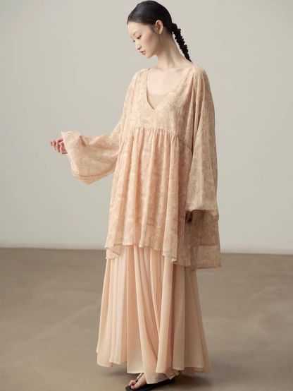 Yan Cang Voluminous Chiffon A-Line Maxi Skirt