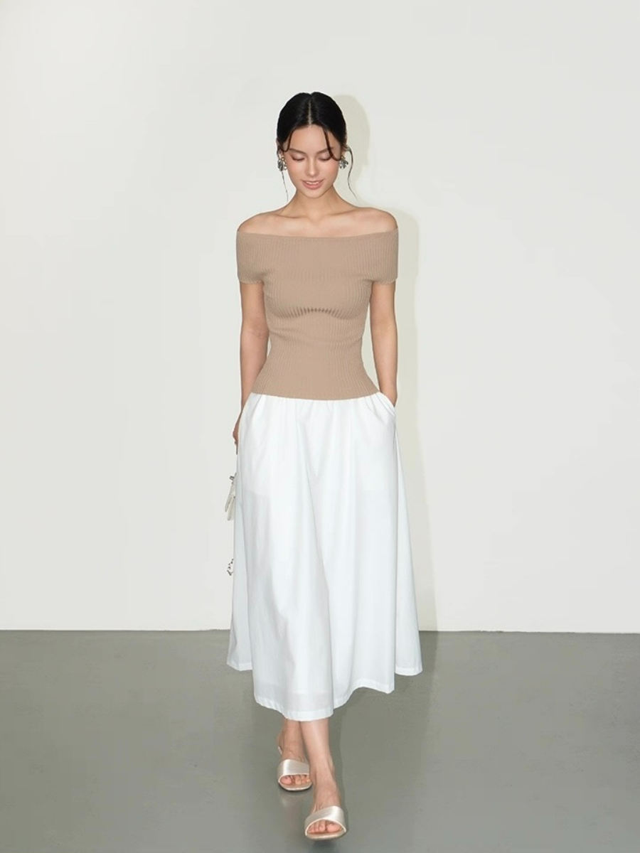 Farrah Off Shoulder Ribbed Knit Top