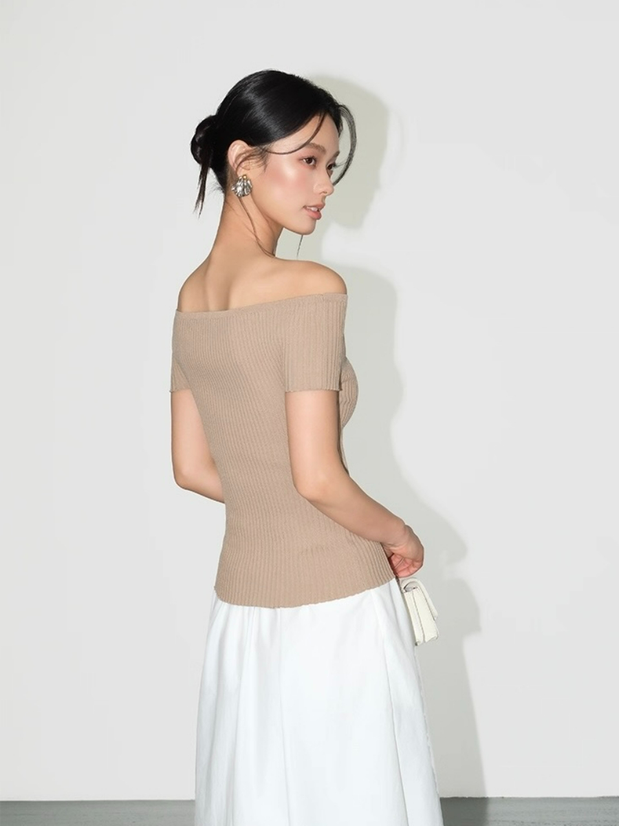 Farrah Off Shoulder Ribbed Knit Top