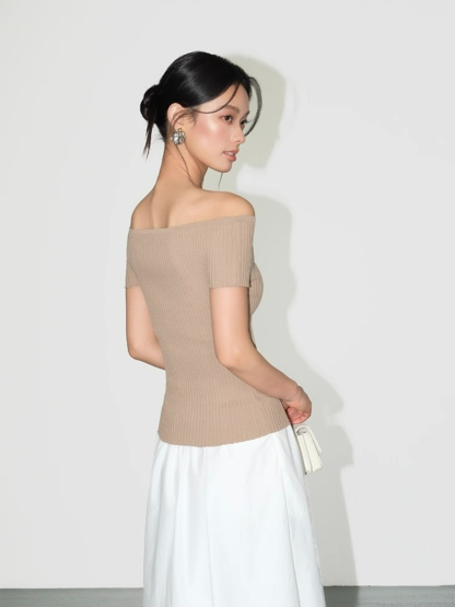 Farrah Off Shoulder Ribbed Knit Top