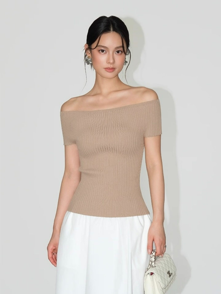 Farrah Off Shoulder Ribbed Knit Top