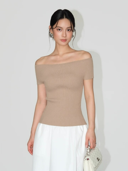 Farrah Off Shoulder Ribbed Knit Top