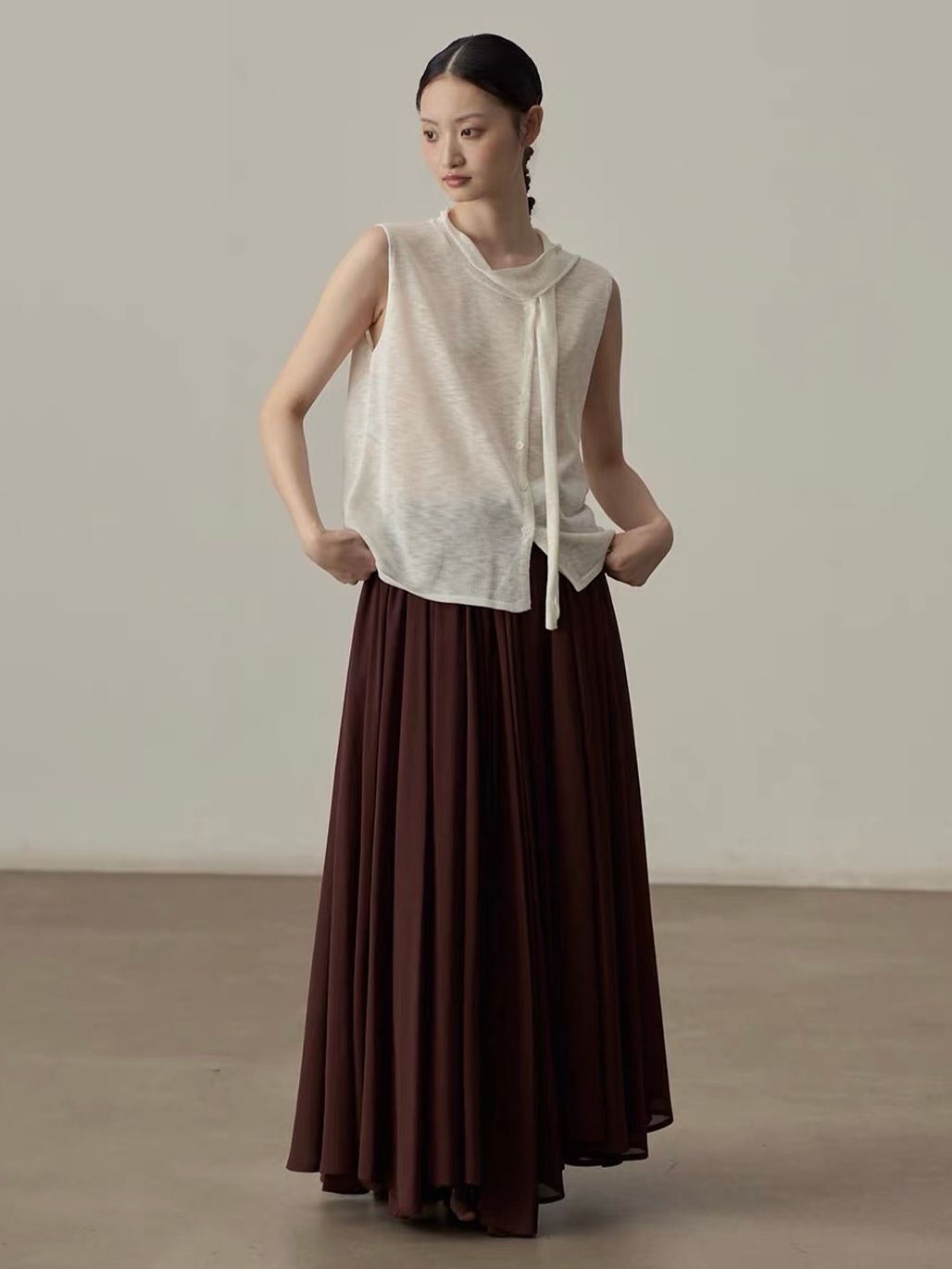 Yan Cang Voluminous Chiffon A-Line Maxi Skirt