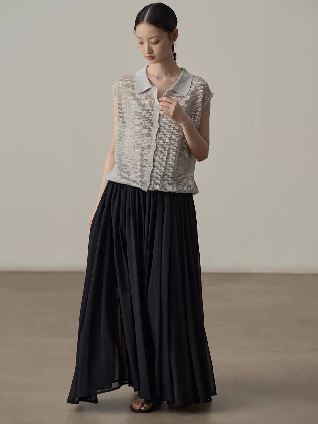 Yan Cang Voluminous Chiffon A-Line Maxi Skirt