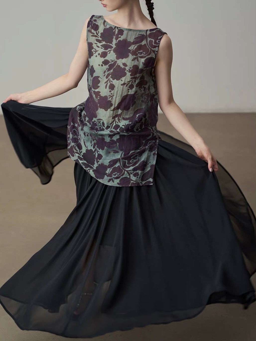 Yan Cang Voluminous Chiffon A-Line Maxi Skirt