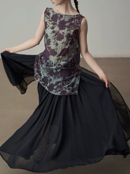 Yan Cang Voluminous Chiffon A-Line Maxi Skirt