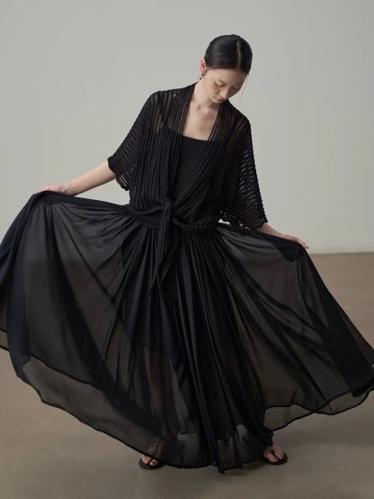 Yan Cang Voluminous Chiffon A-Line Maxi Skirt