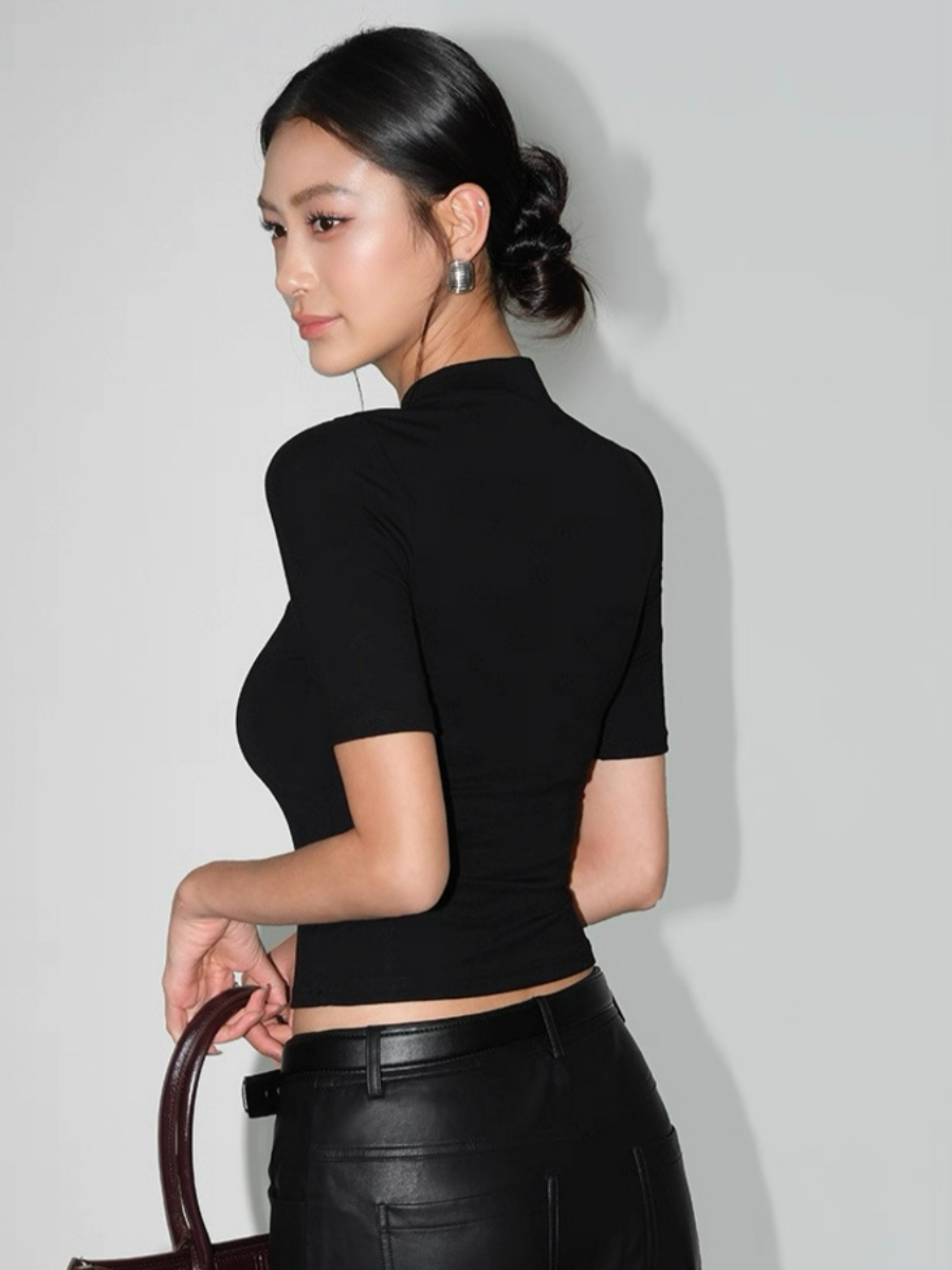 Floss High Neck Mid Sleeve Knit Top