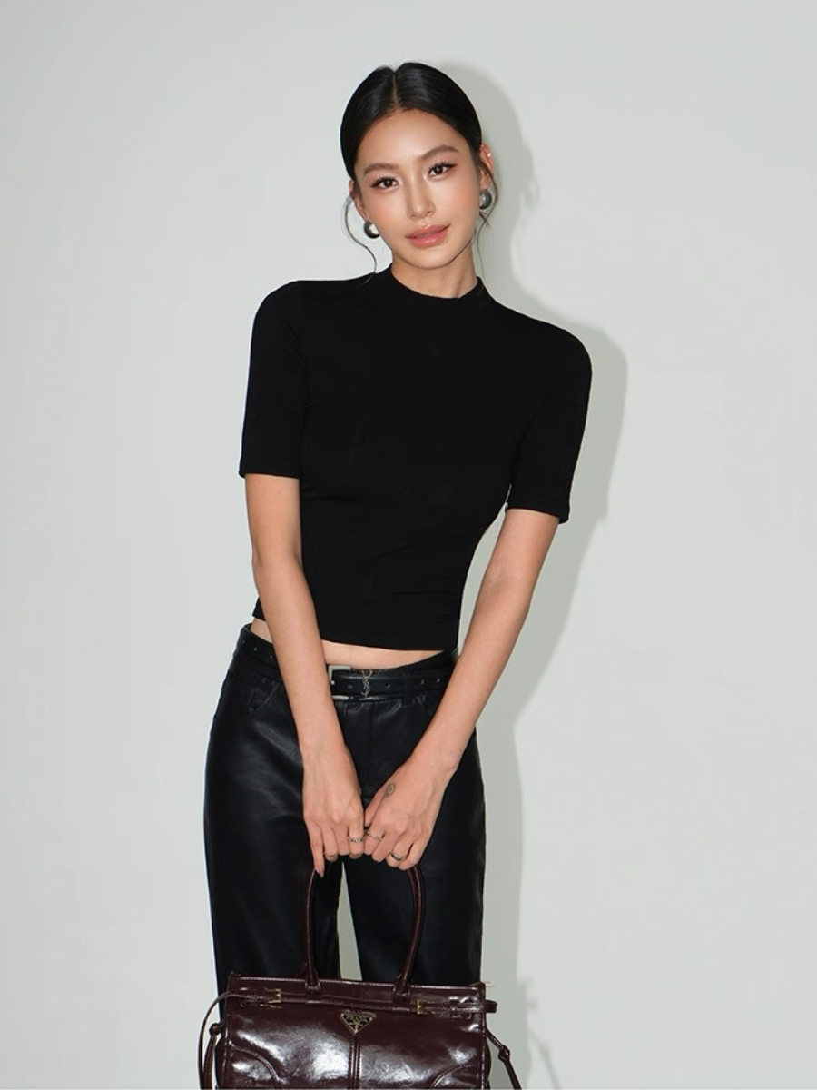 Floss High Neck Mid Sleeve Knit Top