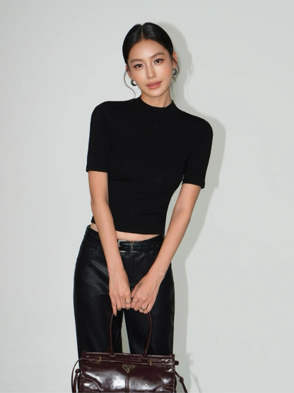 Floss High Neck Mid Sleeve Knit Top