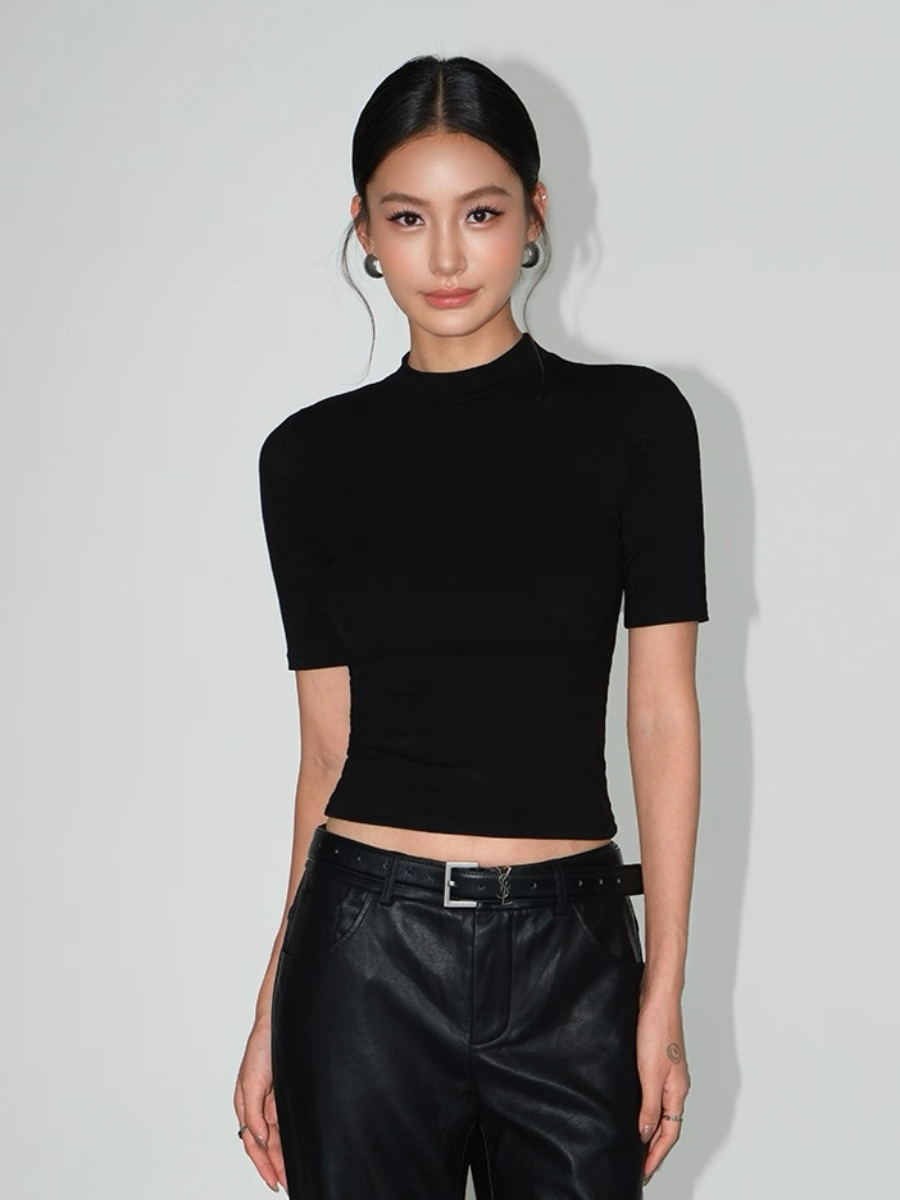 Floss High Neck Mid Sleeve Knit Top