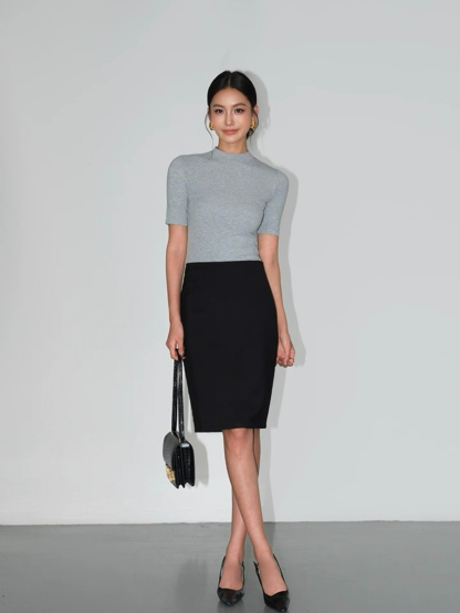 Floss High Neck Mid Sleeve Knit Top