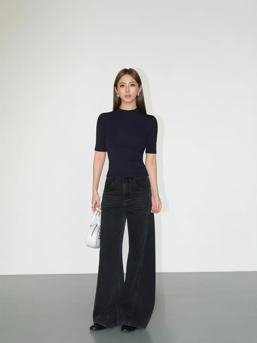 Floss High Neck Mid Sleeve Knit Top