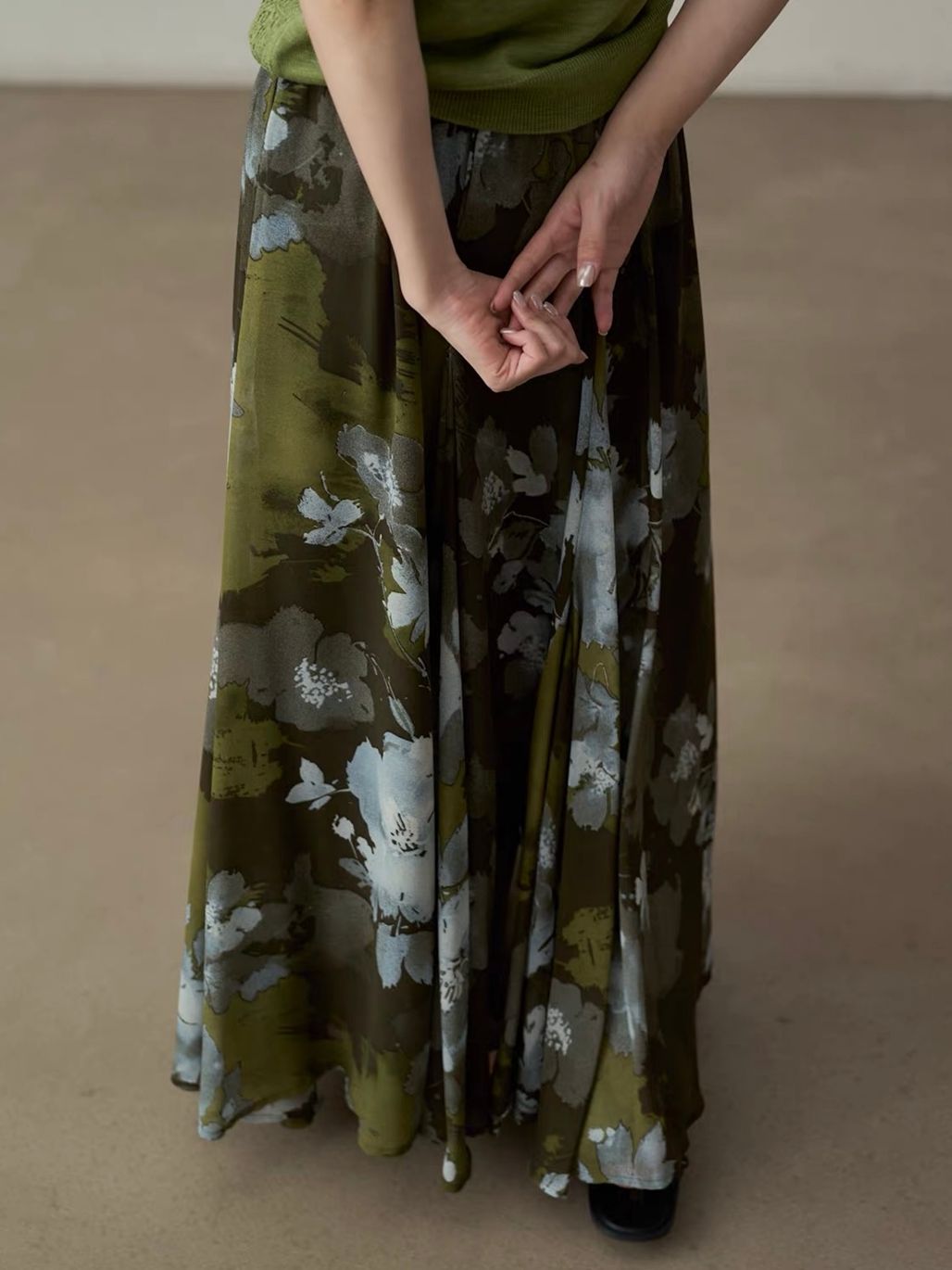 Yan De Ink-Wash Floral Chiffon Maxi Skirt