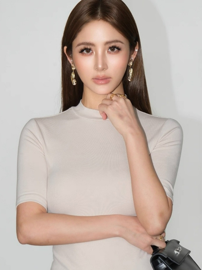 Floss High Neck Mid Sleeve Knit Top