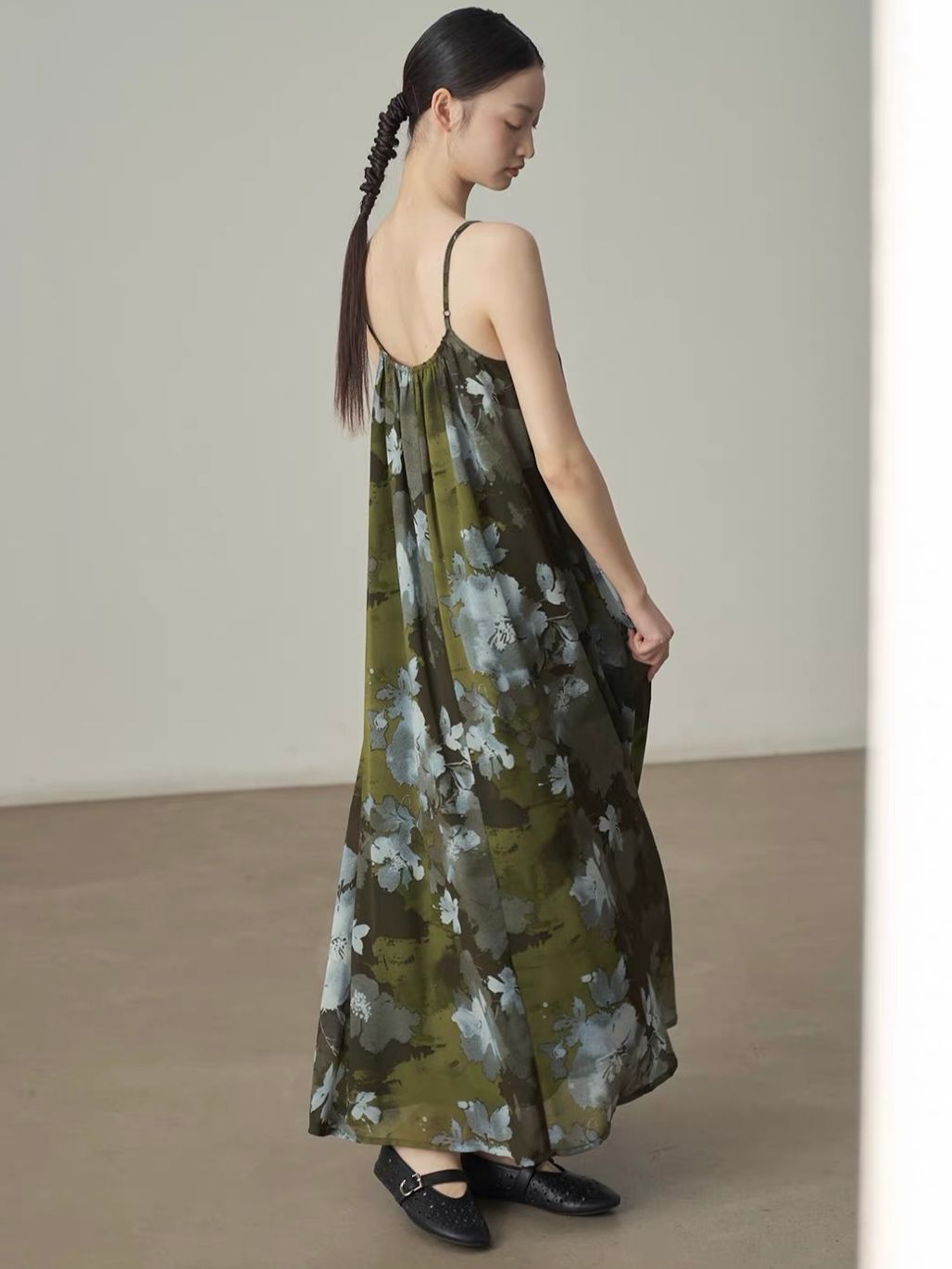 Yan Deng Ink-Wash Floral Chiffon Cami Maxi Dress