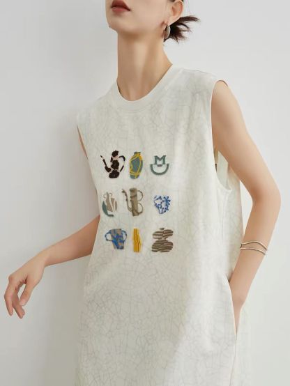 Jian Au Embroided Textured A-Line Dress